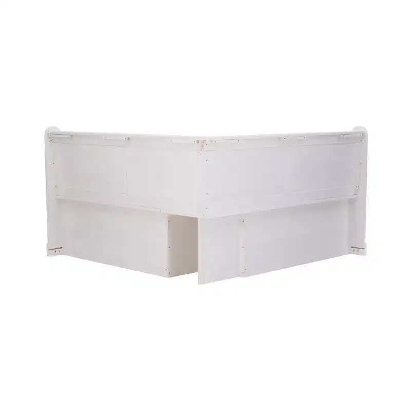 Banquette de coin-repas Linon Tobin traditionnelle en bois massif sans dossier avec coussin blanc - Linon