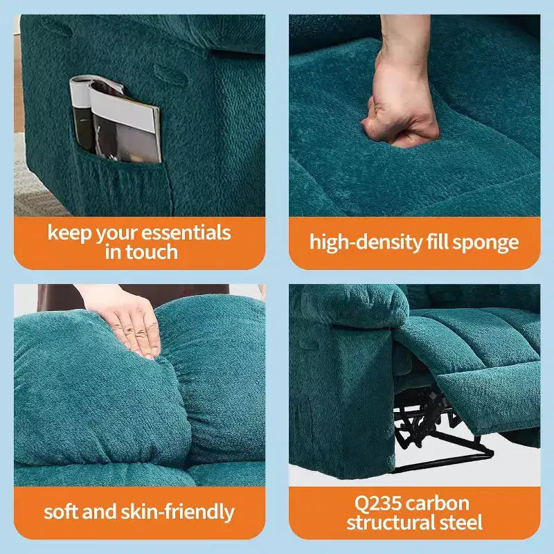 Manual recliner, ergonomic breathable fabric recliner with side pockets, single sofa, suitable for living room bedroom