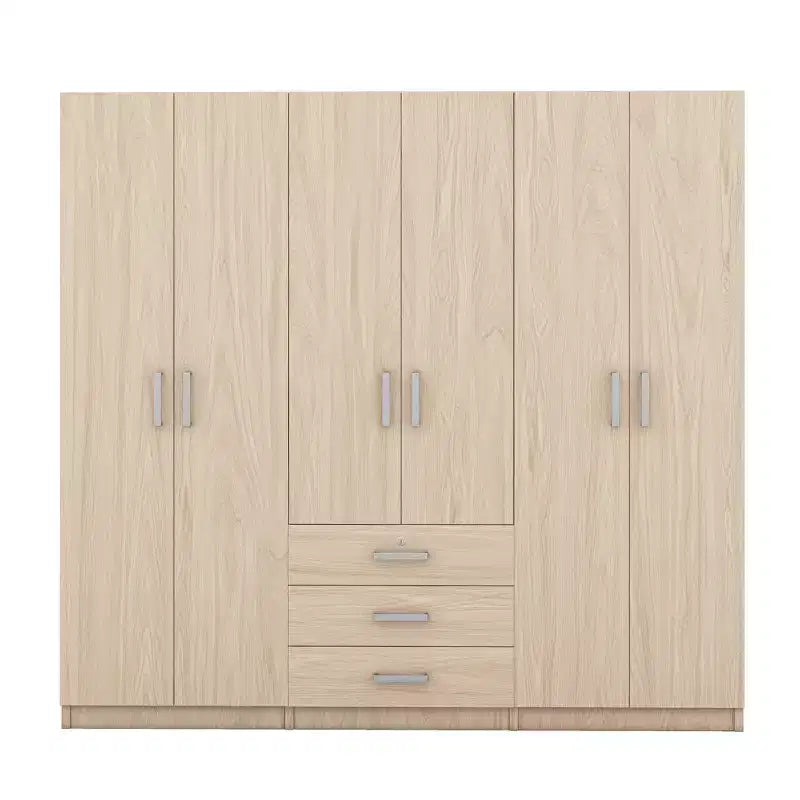 6-Door Wooden Wardrobe with Drawers for Bedroom