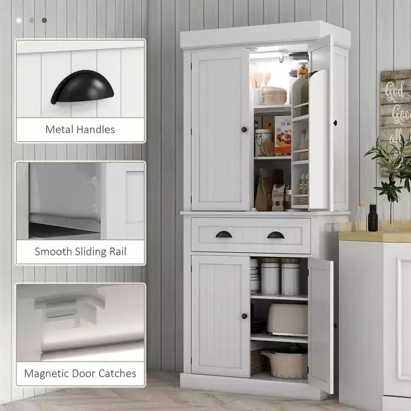 Garde-manger de cuisine de 71 po avec lumières DEL, 6 tablettes de porte, un tiroir et 4 tablettes réglables