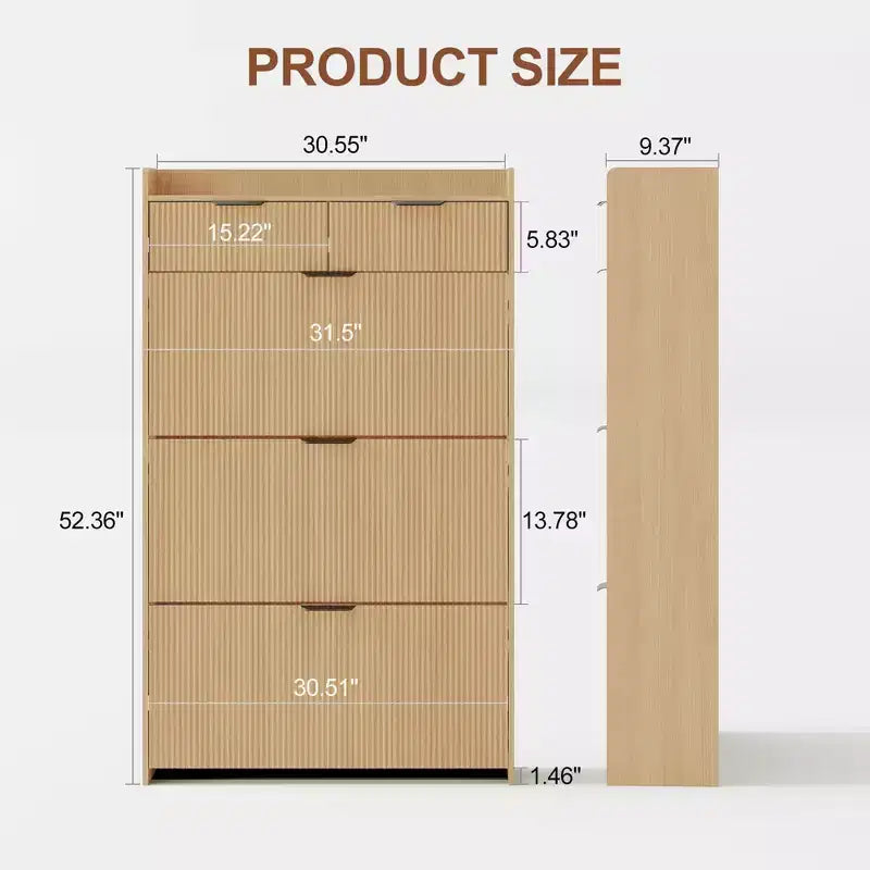 Modern White Shoe Cabinet with 3 Flip Drawers & 2 Small Drawers & Hook, Slim Fluted Shoe Storage Organizer, Narrow Entryway Cabinet