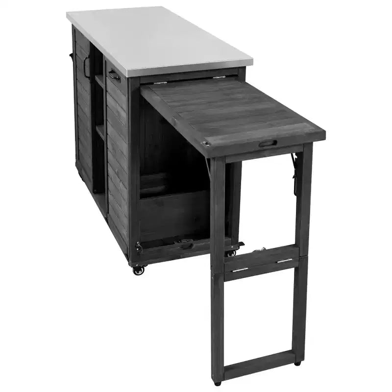78.3-Inch Outdoor Kitchen Island with Stainless Steel Countertop, Foldable BBQ Station, and Storage Cabinets, Black