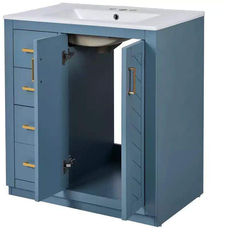 Meuble-lavabo de salle de bain à évier simple de 76 cm avec armoire et 3 tiroirs – Noir / Bleu / Vert / Indigo / Blanc
