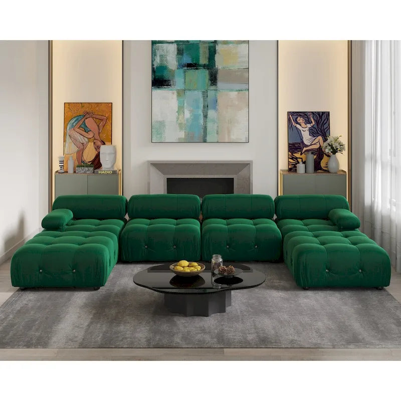 138 Canapé sectionnel modulable convertible, canapés et sofas minimalistes en velours en forme de U