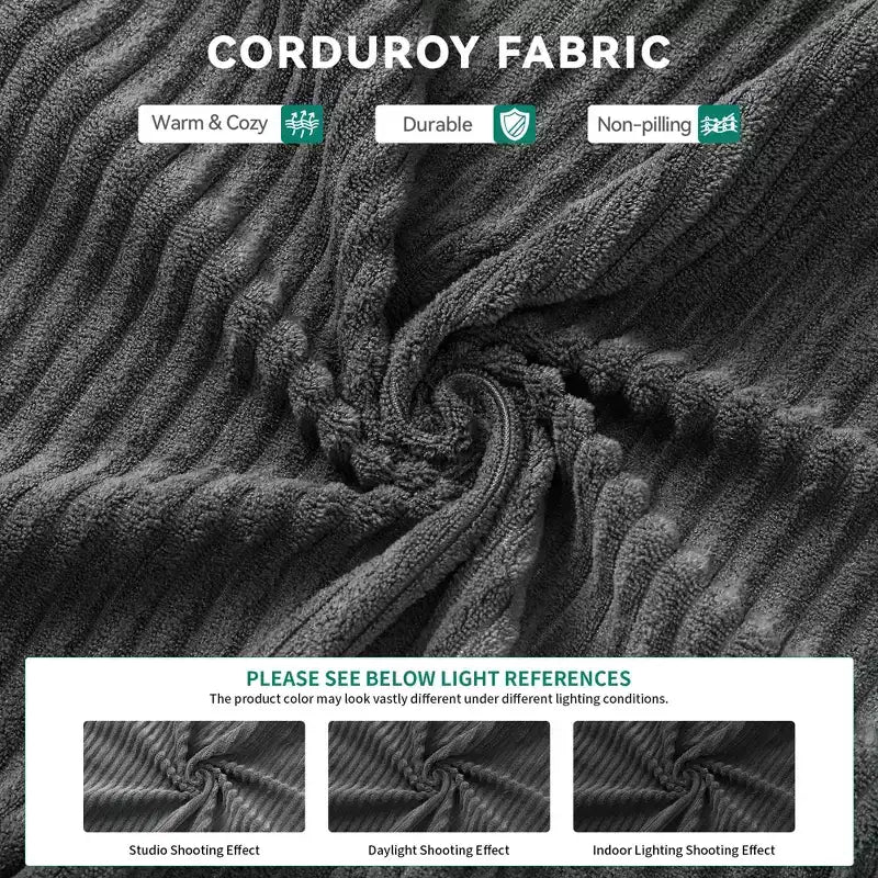 Convertible Cloud Sectional Couch Comfy Corduroy Sectional Sofa Comfy Couch With Deep Seat & High Pillows Easy To Assemble