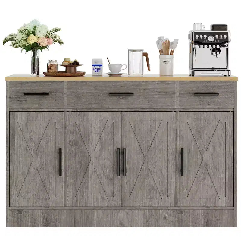 Celebalcony Buffet Cabinet with Storage,53.4 Large Kitchen Storage Cabinet with 3 Drawers & 4 Doors, Adjustable Shelf for Kitchen,Living Room