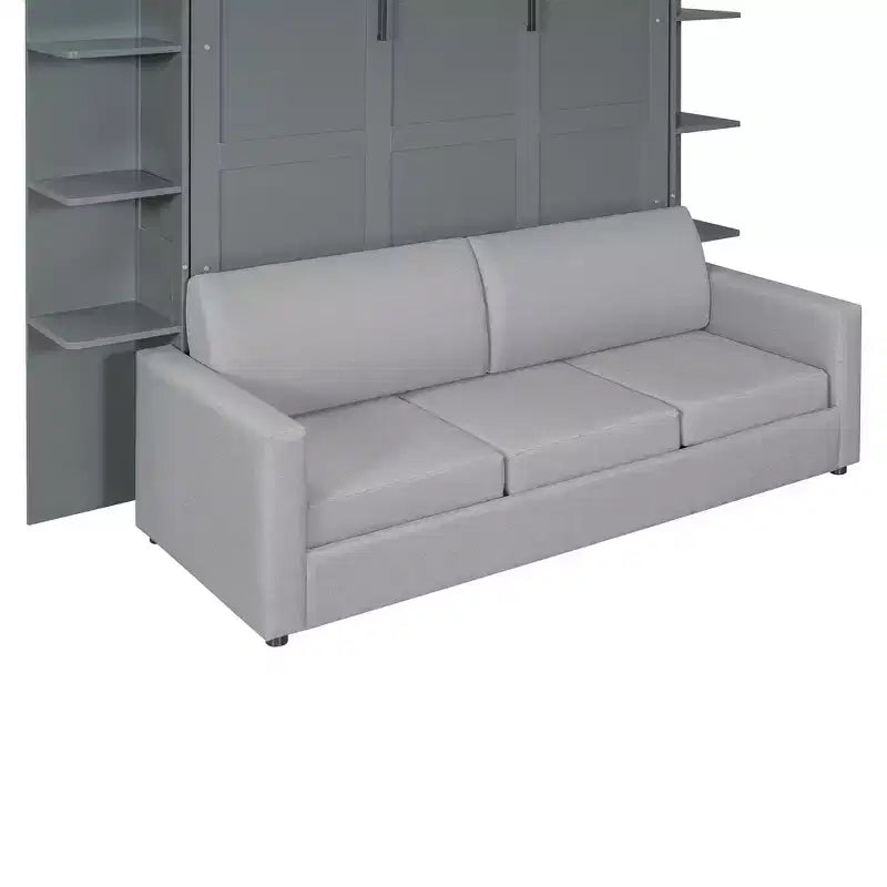 Whisen Modern Design Wood Frame Queen Size Murphy Bed Wall Bed with Sofa and Shelves