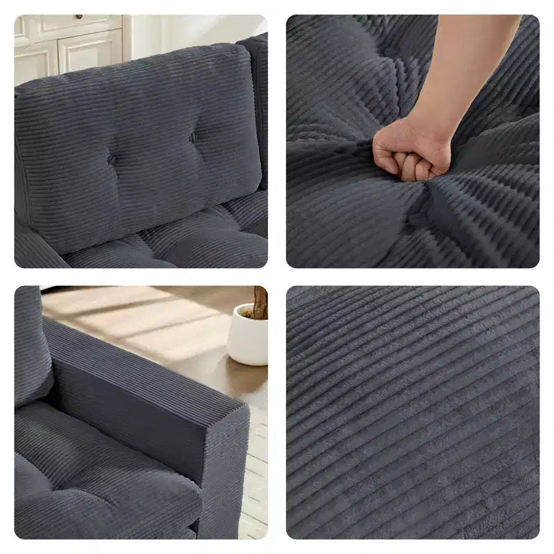 Mjkone 71'' 2-in-1 Convertible Futon Sofa Bed, Corded Fabric Foldable Tufted Buttons Loveseat Sleeper Sofa,Space-Saving