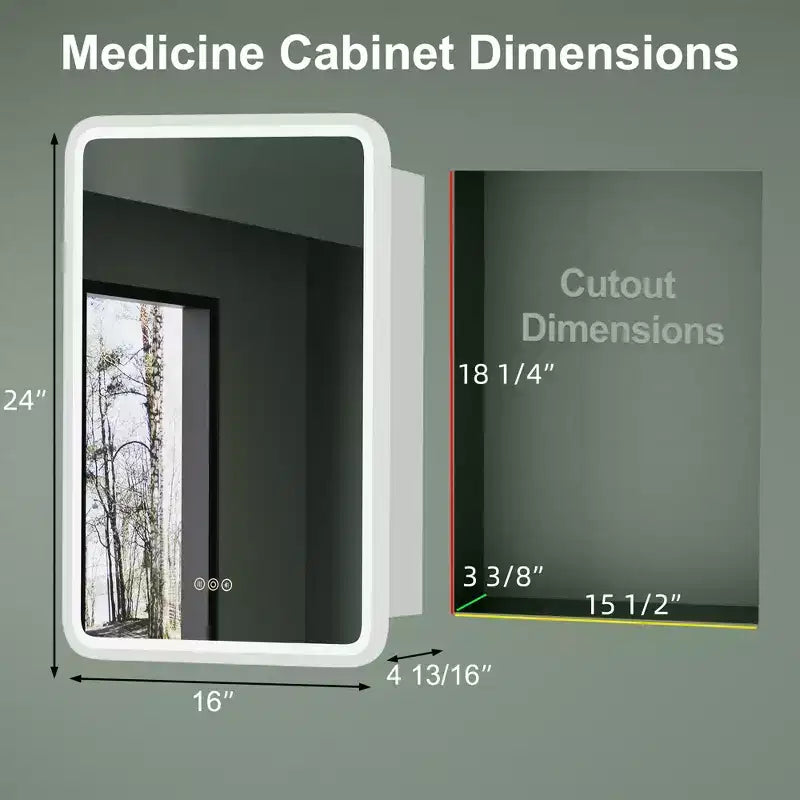 Black / White / Gold LED Medicine Cabinet, Single Door, Left or Right Hinge, Recessed or Wall-Mounted
