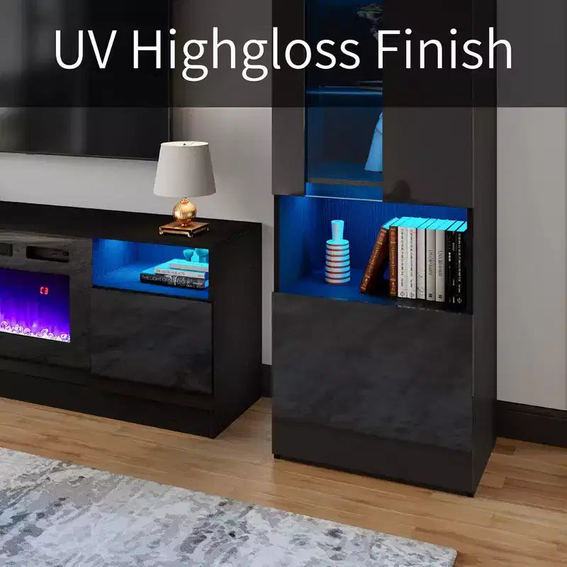AMERLIFE Modern Highgloss Fireplace Entertainment Center Set