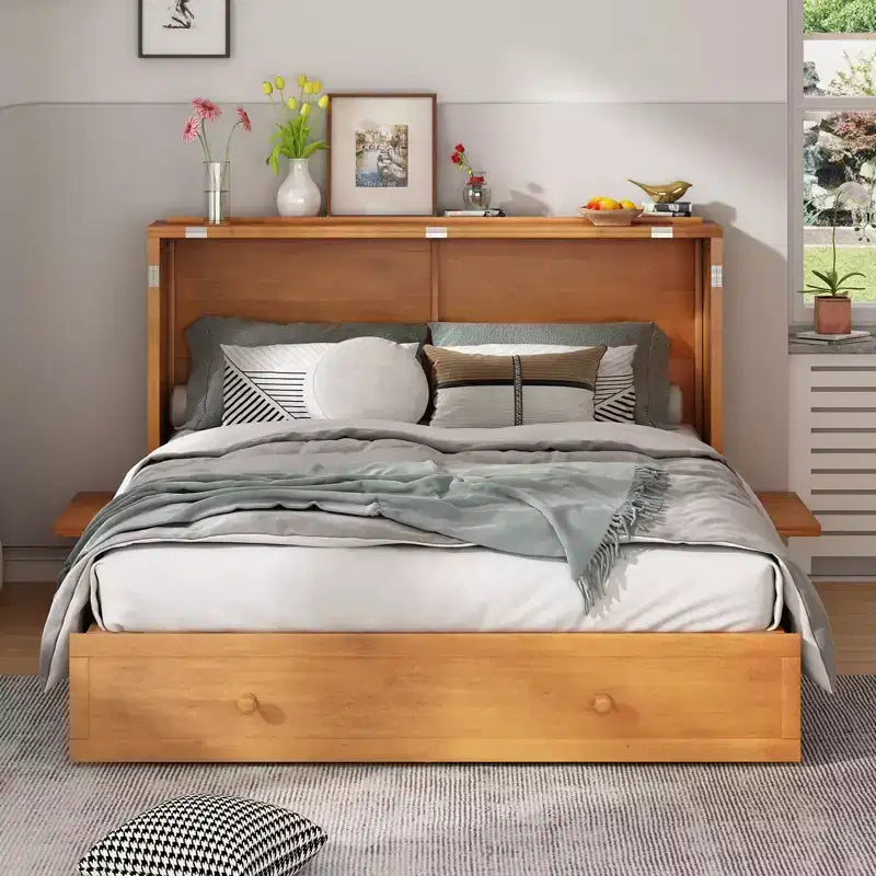 Mjkone Murphy Bed Queen,Cube Cabinet Chest Bed with Charging Station&Storage Space