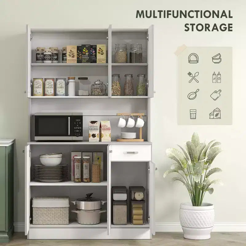 71 Armoire de cuisine, armoire de rangement haute avec support pour micro-ondes, buffet de cuisine moderne, 3 étagères réglables pour salon, salle à manger