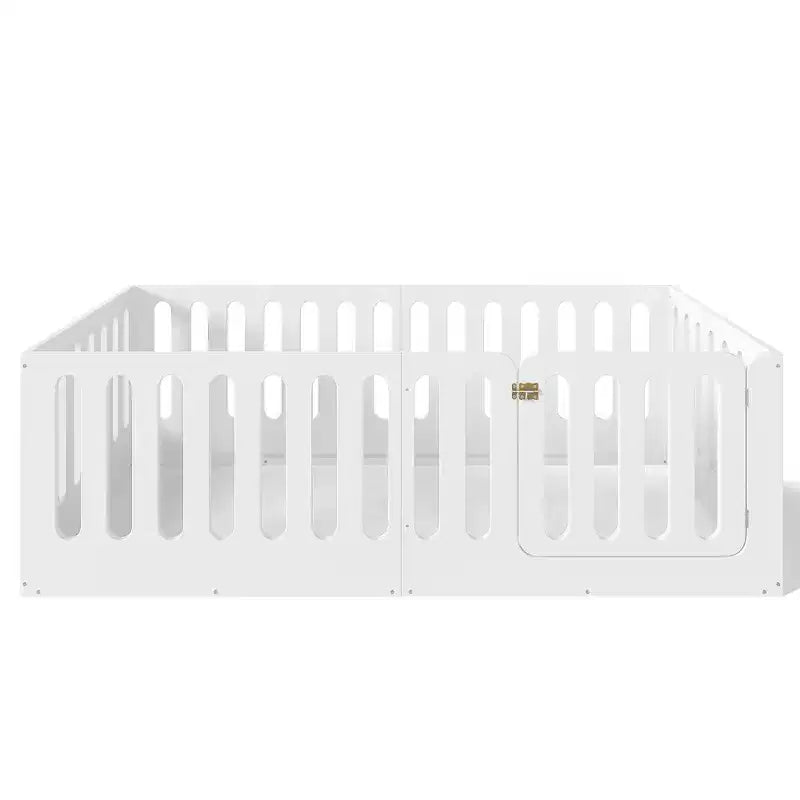 Lit Montessori double blanc avec barrières et porte – Bois massif, 1 enfant
