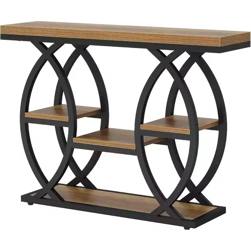 Table console Lantine 39.4, table de canapé industrielle à 4 niveaux Table d'entrée avec étagères de rangement et cadre en métal pour petits espaces, couloir, foyer, marron