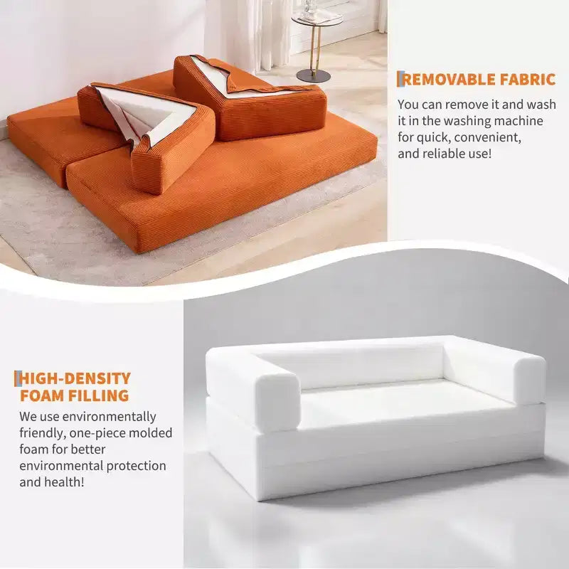Sleeper Sofa Bed, 78.8 5-in-1 Folding Mattress Couch/Loveseat, Fixed-Shape Steel Frame, Corduroy with Pillows