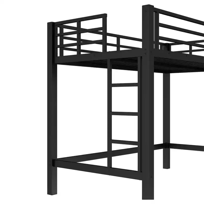 Metal Loft Bed, Space-Saving Loft Bed Frame with Dual Ladders & Guardrails, Black - ModernLuxe
