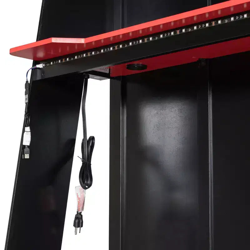 L-Shaped Gaming Loft Bed with Desks, Double Twin Loft Beds with LED Lights, USB Ports, Storage Bookshelves, Wood Corner Loft Bed for 2