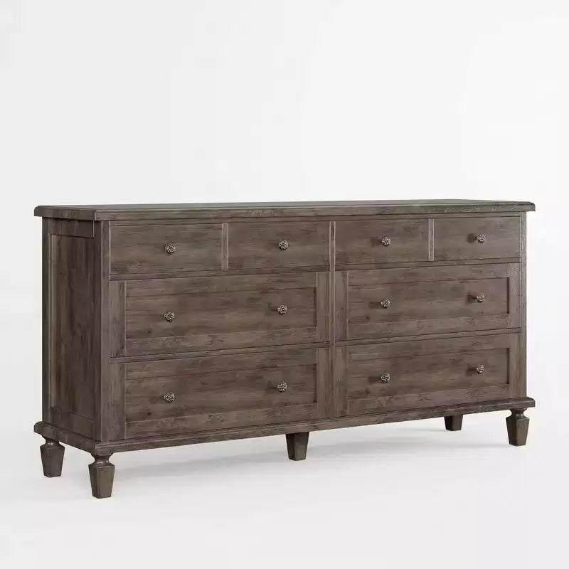 8 Drawer Dresser for Bedroom, Vintage 59 Dresser TV Stand with Carved Handles and Tapered Legs, Wood Chests of Drawers with Large Capacity Storage