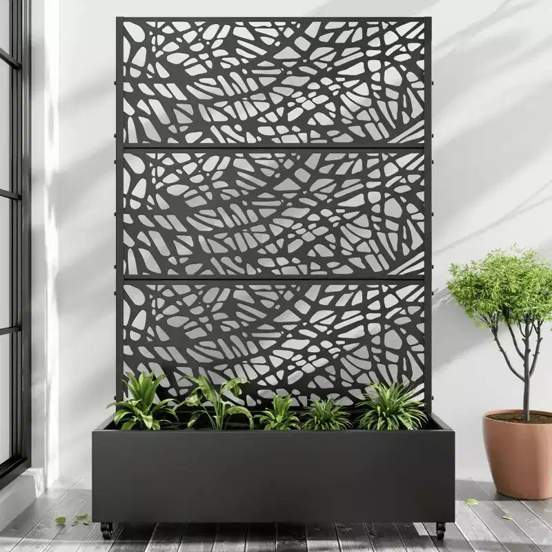 MAYEERTY Planter Box with Trellis Iron Black Net 01 Style 72x47x16in 3-Piece Set