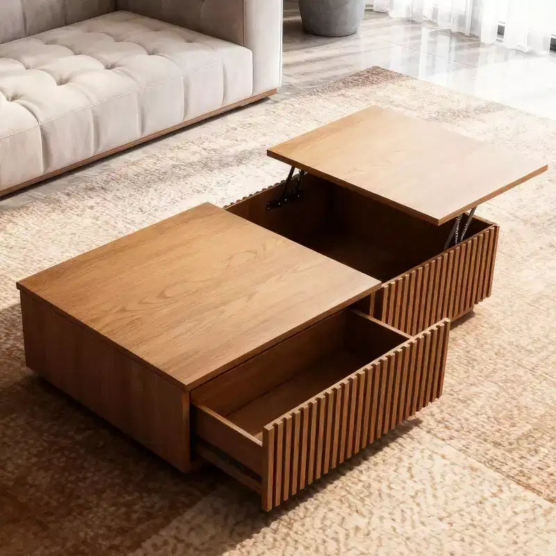 51.1 Mid-Century Modern Lift Top Coffee Table, Walnut Rectangular Center Table for Living Room