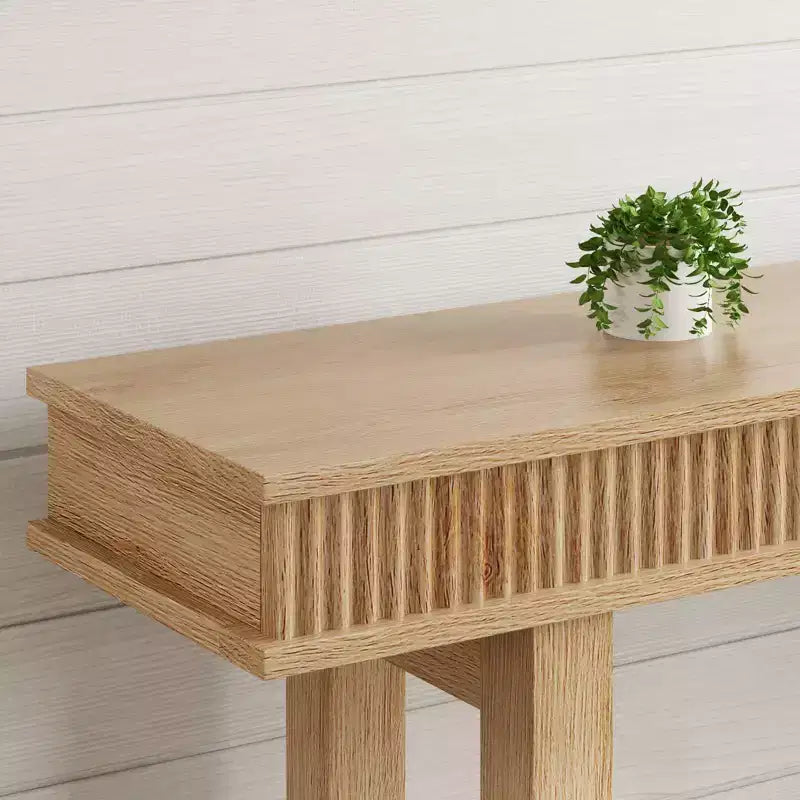 Fluted Wooden Console Table Farmhouse 2 Tier with Shelf Storage Rectangular Narrow Entryway Table Behind Couch for Foyer Hallway Living Room