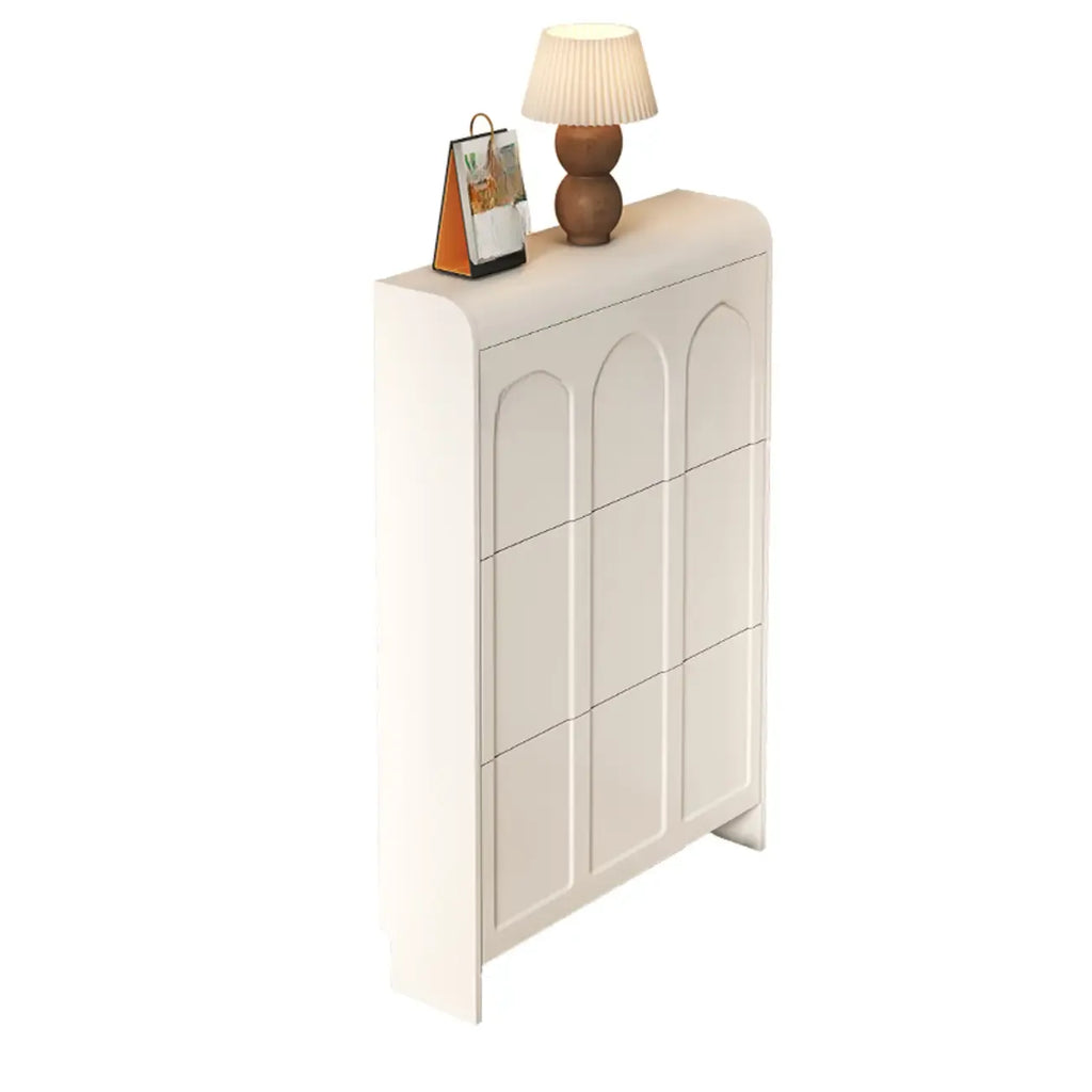 Slim Drop Front 3-Tier White Wood Shoe Storage Cabinet