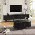 CLIHOME Wooden Farmhouse TV Stand & Coffee Table Set with Charging Station, Oval Fluted Media Console for TVs up to 80