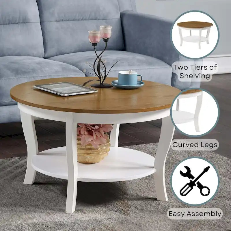 Convenience Concepts American Heritage Round Coffee Table with Shelf