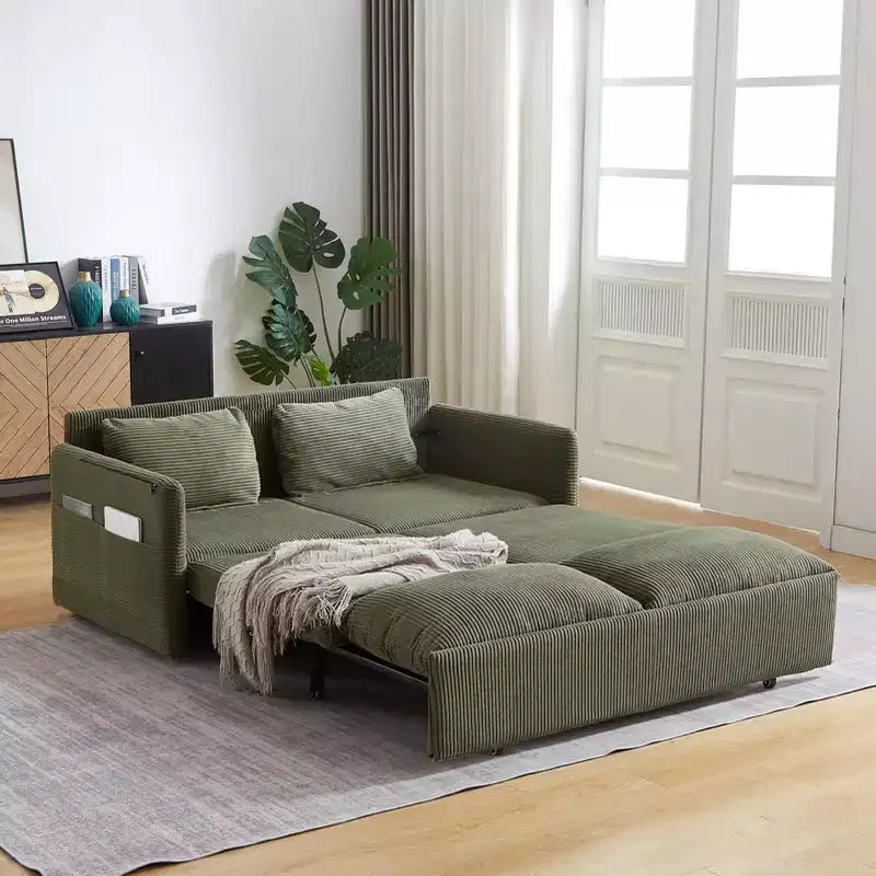 64.5 3-in-1 Convertible Corduroy Sleeper Sofa Bed with Pullout Bed