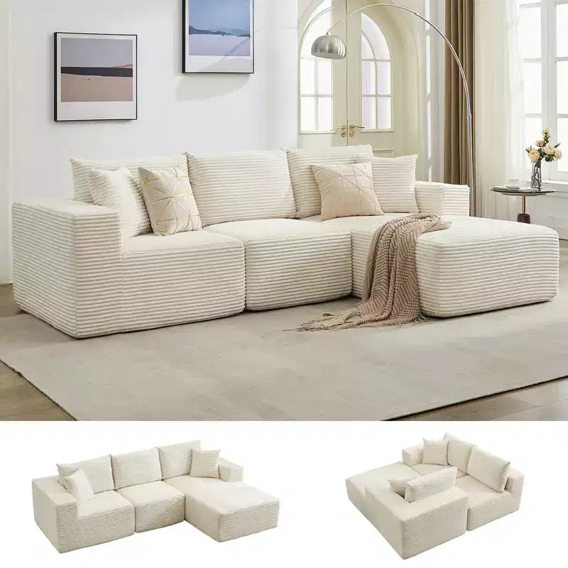 108 Modern Sofa Couch, 3 Seater Upholstered L Shaped Sofa with Pillows, Deep Seat Sofa, No Assembly Required