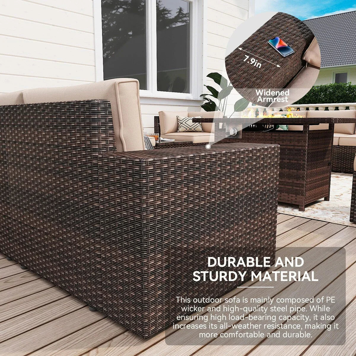 13 Pieces Patio Furniture Set with 44Fire Pit Table