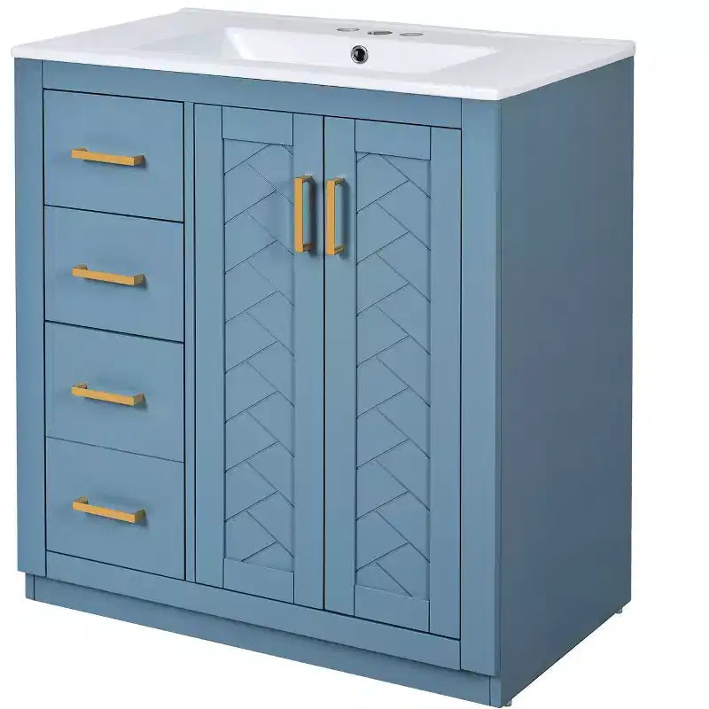 Meuble-lavabo de salle de bain à évier simple de 76 cm avec armoire et 3 tiroirs – Noir / Bleu / Vert / Indigo / Blanc