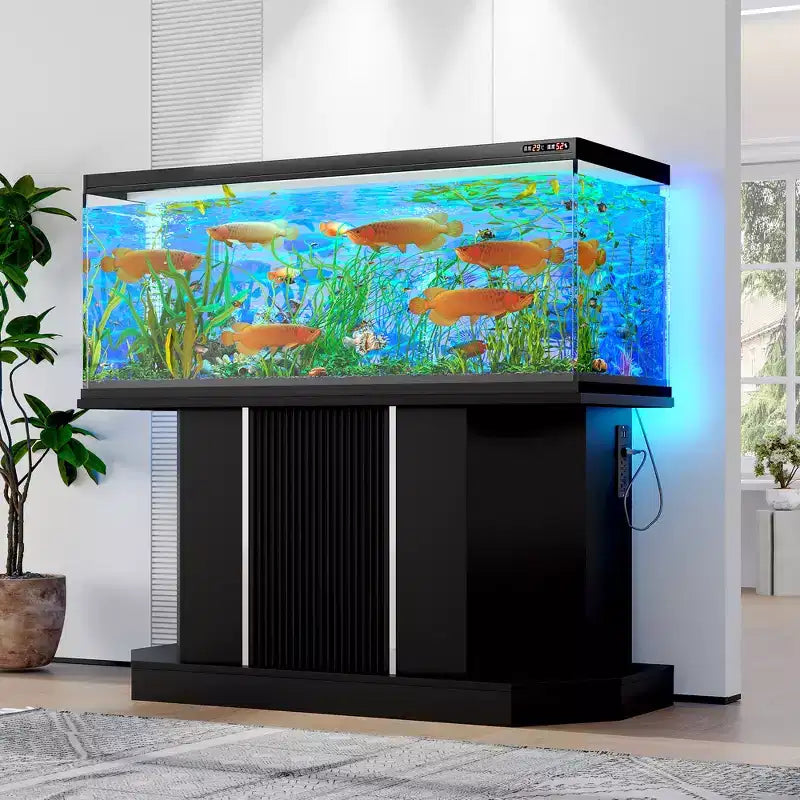 GDFStudio Logan Modern Wood Aquarium Stand with Power Outlet and Storage Cabinet