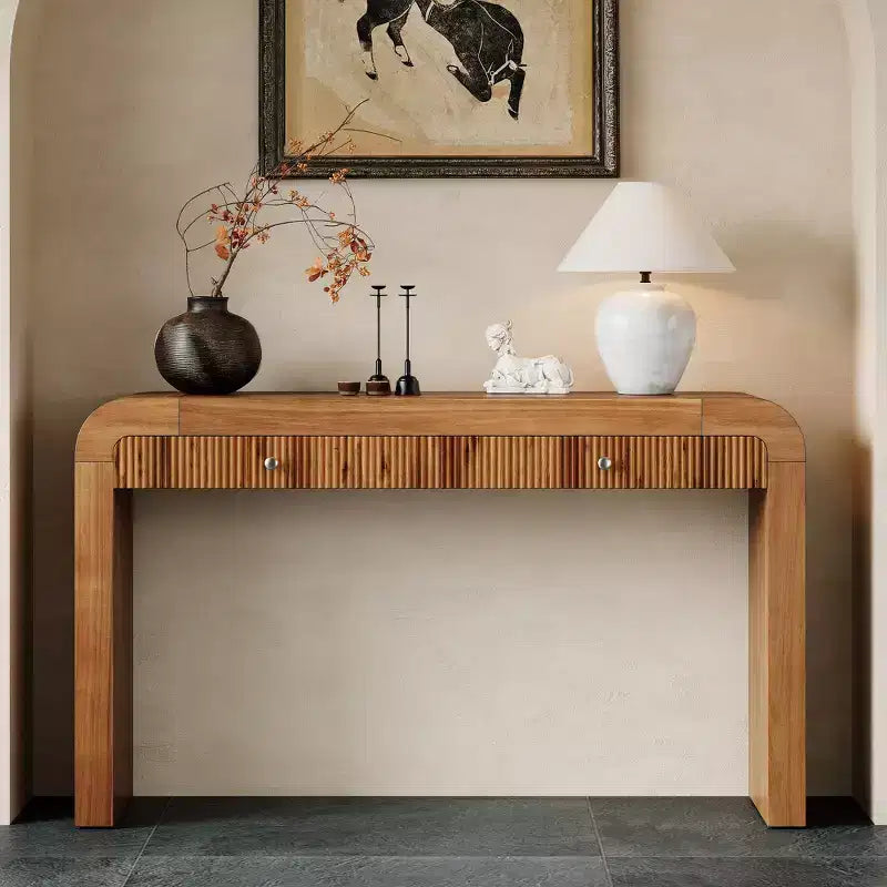 Whisen Rustic Console Table Entryway Table Side Table with Fluted Drawer Front