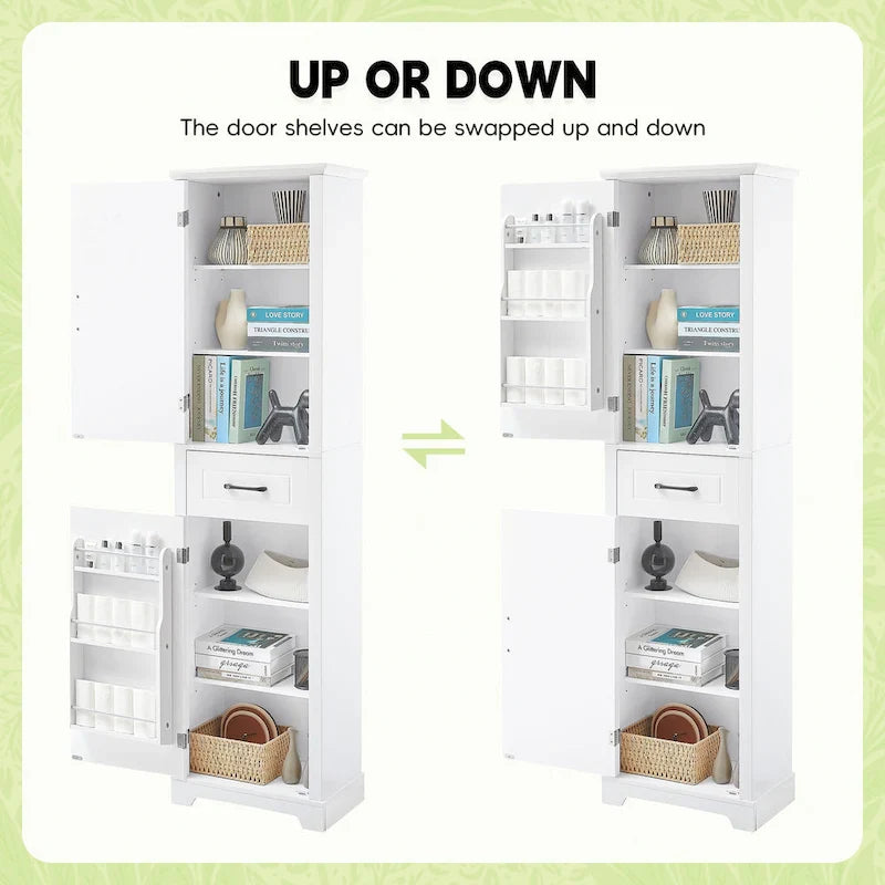 Freestanding Bathroom Cabinet with 2 Doors, Adjustable Shelves & Door Storage ,Tall Bathroom Organizer