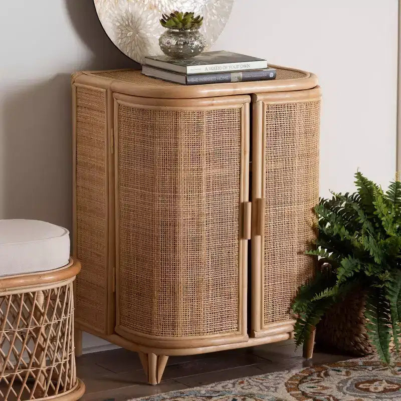 bali & pari Yanka Natural Rattan Storage Cabinet Natural: Handcrafted, 2-Shelf, Bohemian Design