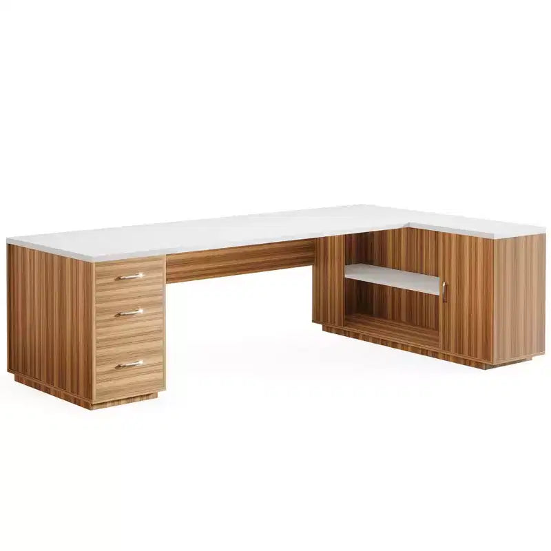 Lantine 85.8 L-Shaped Executive Desk, Extra Large Office Computer Desk with File Drawers for Home Office
