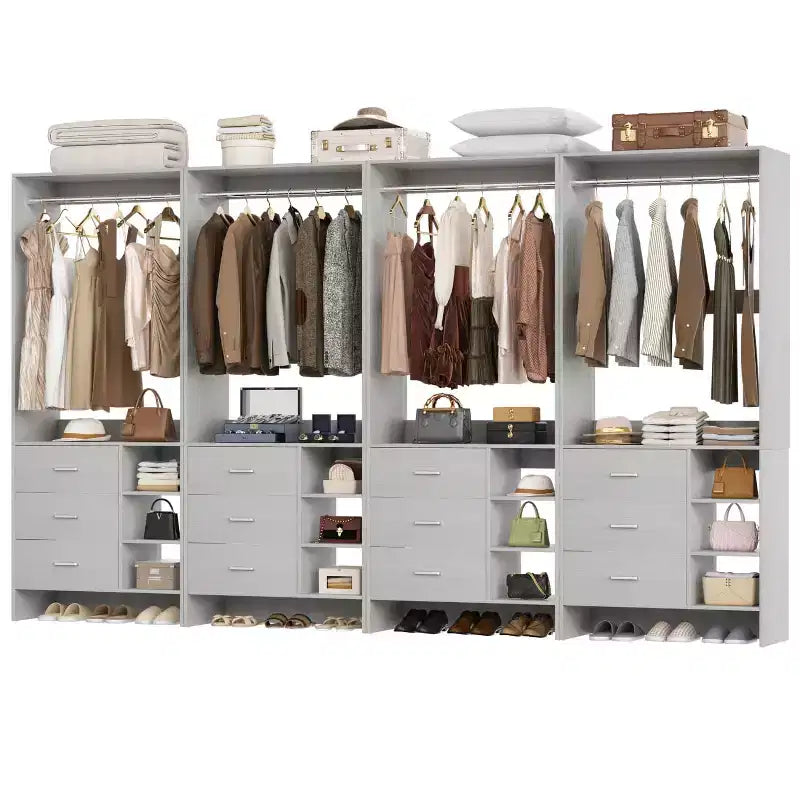 Besiost Lot de 4 organisateurs de placard avec tiroirs en bois et tringles de suspension