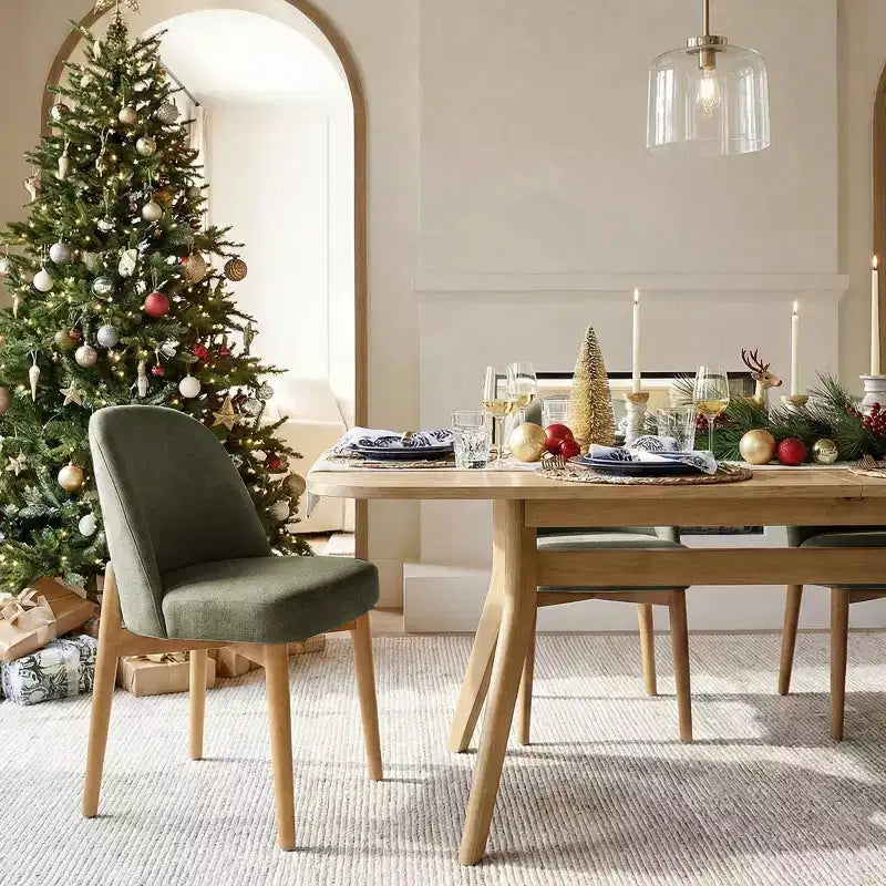 9-Piece Dining Set for 8, Extendable Trestle Base Table with Upholstered Chairs Featuring Solid Wood Legs-Panipeachy