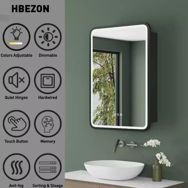 Black / White / Gold LED Medicine Cabinet, Single Door, Left or Right Hinge, Recessed or Wall-Mounted