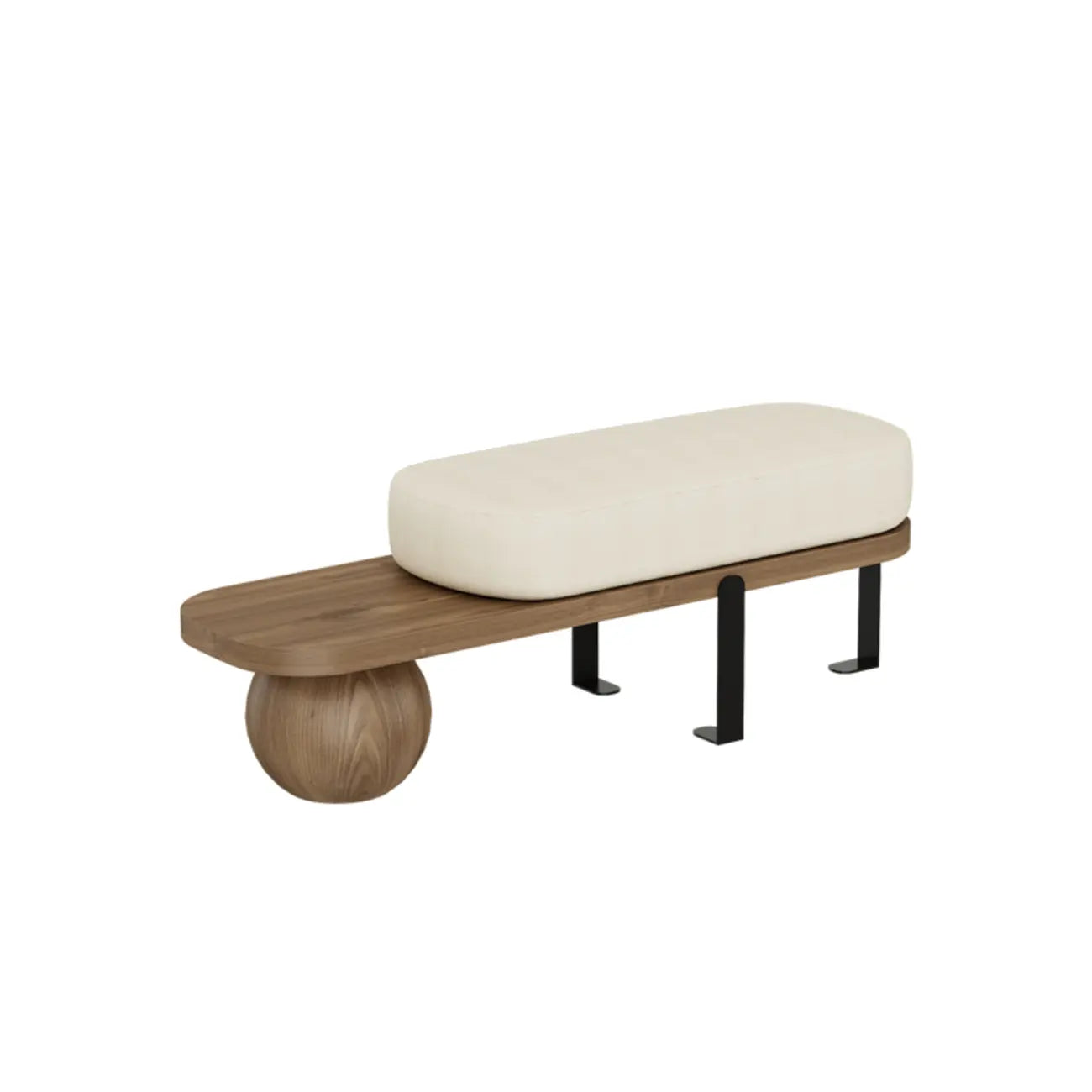 Modern Wooden Beige Upholstered Short Bench