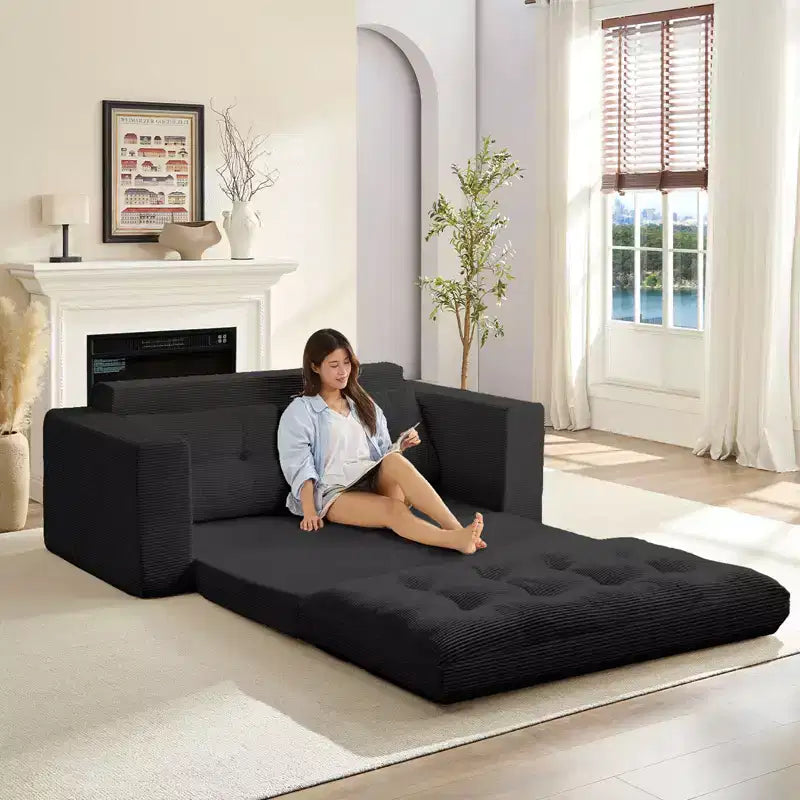 Mjkone 71'' 2-in-1 Convertible Futon Sofa Bed, Corded Fabric Foldable Tufted Buttons Loveseat Sleeper Sofa,Space-Saving