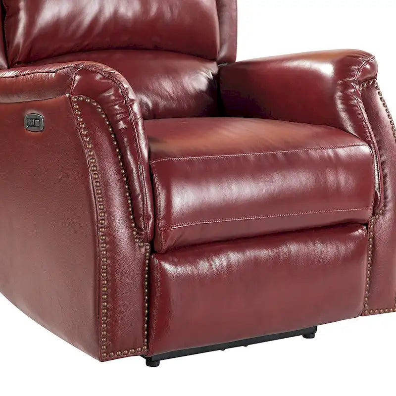 Genuine Leather Power Recliner with USB Port 鈥?Wingback Nailhead Set of 2