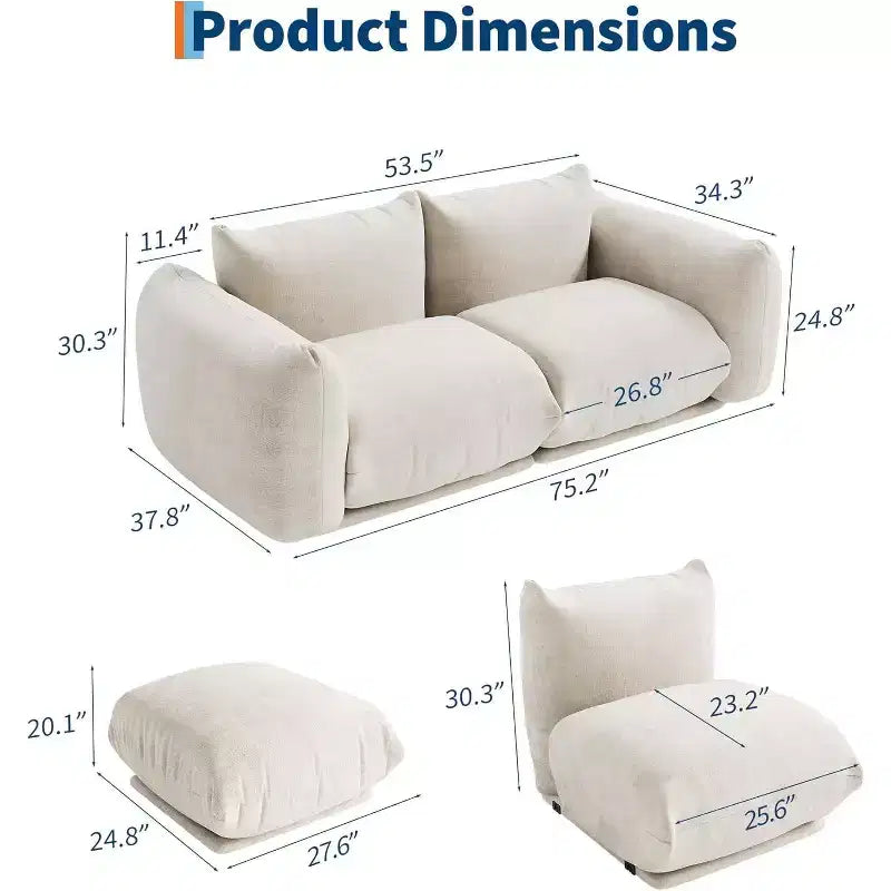Chenille Fabric Modular Love Seat Sofa, 2-Seater Cloud sofa with High Resilience Sponge, Small Space Boneless Sofa