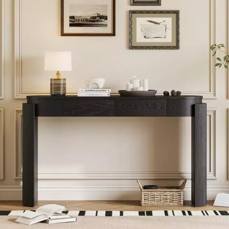 Merax Modern Oval-Top Console Table with Fluted Curved Legs & Dual Hidden Drawers