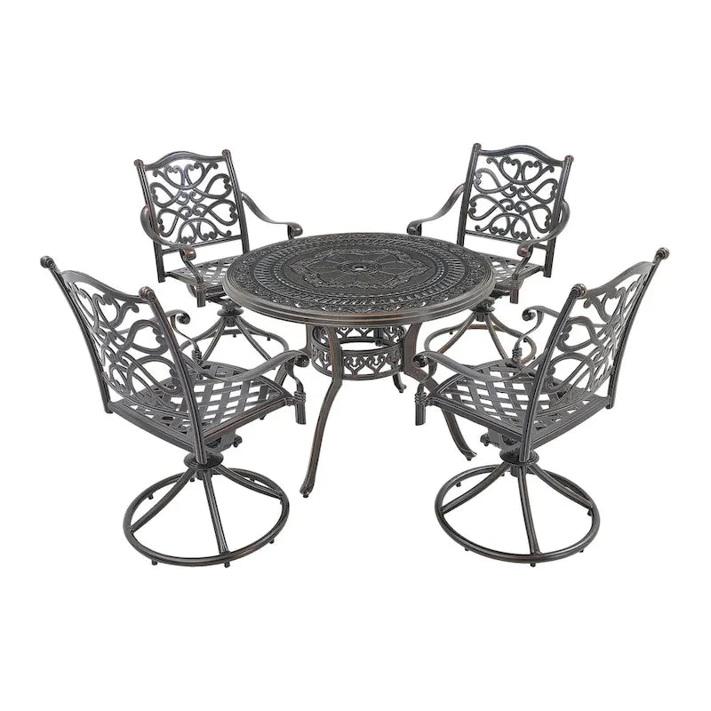 5-Piece Cast Aluminum Patio Dining Set with 4 Swivel Chair