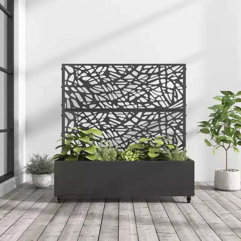 MAYEERTY Planter Box with Trellis Iron Black Net 01 Style 72x47x16in 3-Piece Set