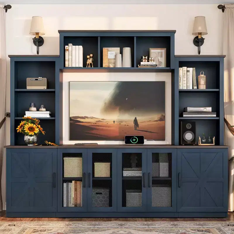 Modern TV Stand for 55-Inch TV with Charging Station, Media Console with Large Storage Cabinets, Entertainment Center for Living Room-Panipeachy