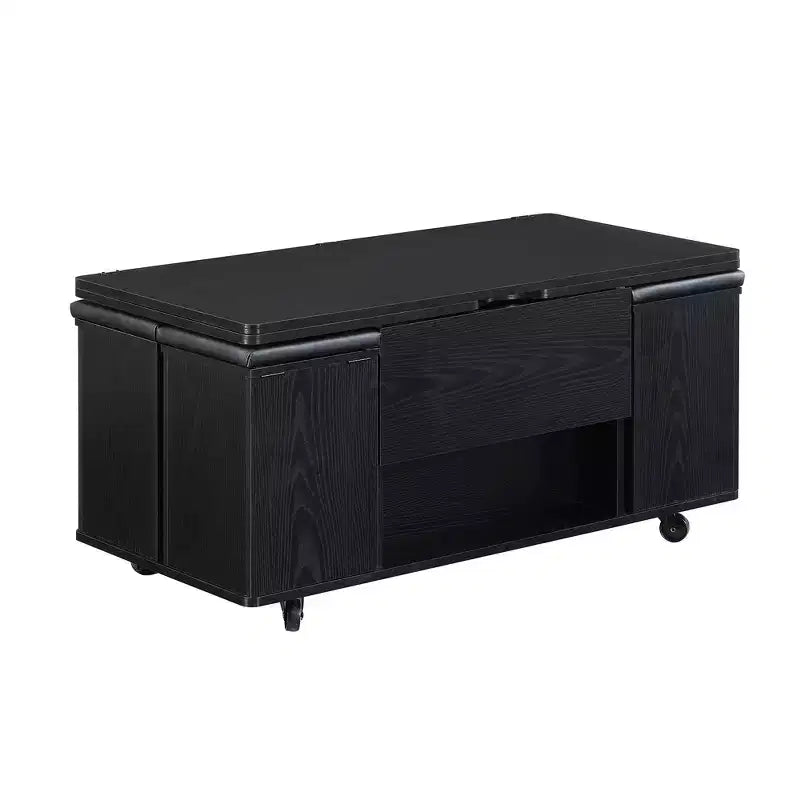 Multi-Function Modern Lift-Top Coffee Table with Hidden Storage, 4 Stools and Casters, Perfect for Modern Living Spaces