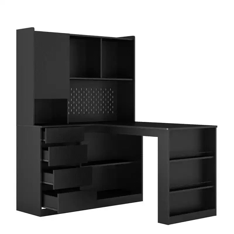 46-Inch L-Shaped Corner Desk with Bookshelf and Drawers